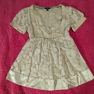 Vintage BEBE Baby Doll tan ivory Blouse